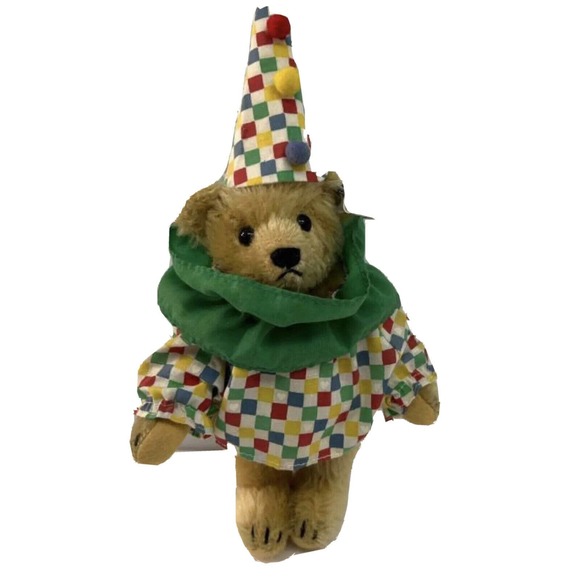 Steiff Jester Clown Bear Vintage Small Mohair Bright Striped Hat Shirt Vintage - Picture 1 of 9